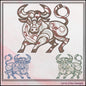 Bull Machine Embroidery Design, Artistic Horned Animal Pattern, Decorative Bull Cow, 6 Sizes (2619)