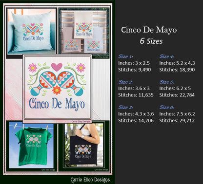 Cinco De Mayo Machine Embroidery Design, Fiesta Décor, Maraca Embroidery Pattern, Mexican Celebration, 6 Sizes (3206)
