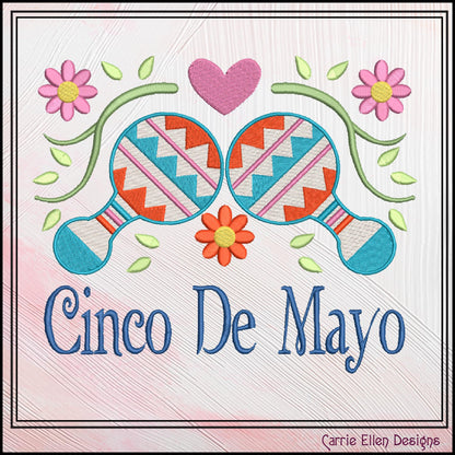 Cinco De Mayo Machine Embroidery Design, Fiesta Décor, Maraca Embroidery Pattern, Mexican Celebration, 6 Sizes (3206)