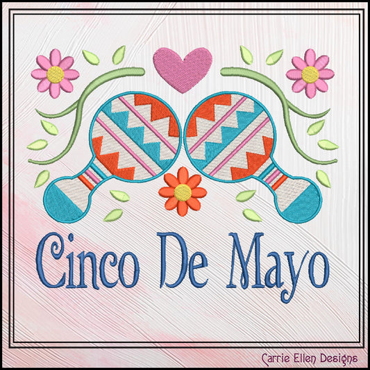 Cinco De Mayo Machine Embroidery Design, Fiesta Décor, Maraca Embroidery Pattern, Mexican Celebration, 6 Sizes (3206)