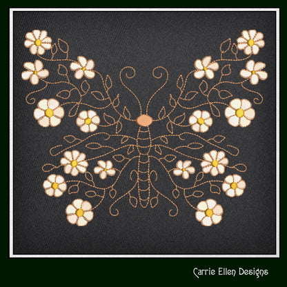 Butterfly Machine Embroidery Design, Floral Winged Decorative Butterfly Pattern, 6 Sizes (2258)