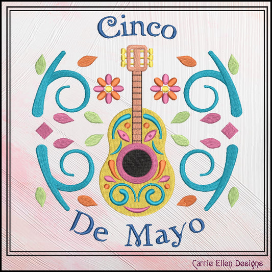 Cinco De Mayo Machine Embroidery Design, Fiesta Décor, Festive Guitar Embroidery Pattern, Mexican Celebration, 6 Sizes (3208)