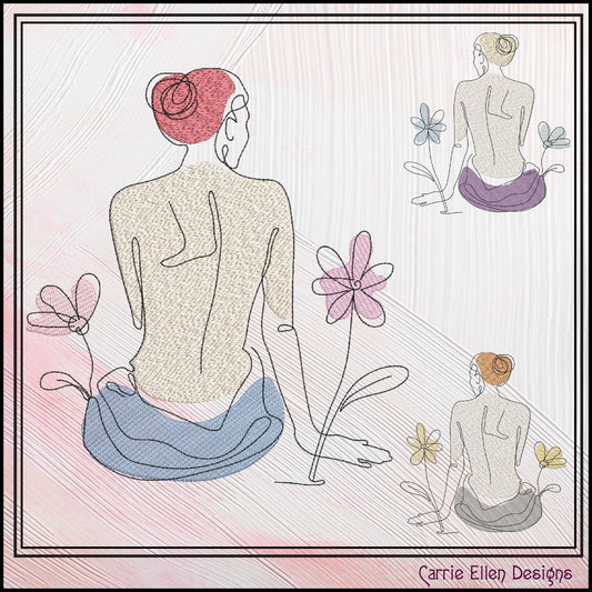 Posing Woman Machine Embroidery Design, Bathing Portrait Line Art, Feminine Body Drawing, 6 Sizes (3170)