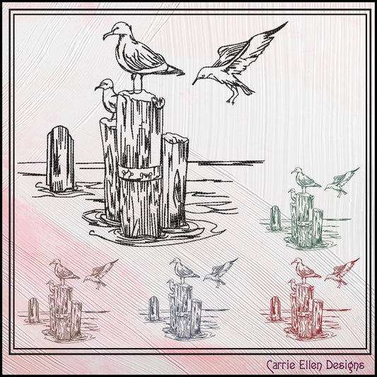 Seagull Machine Embroidery Design, Marine Bird Sketch Pattern, Sea Bird Stitch File, Coastal Beach Scene, 6 Sizes (3167)