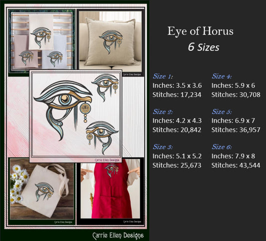 Eye of Horus Machine Embroidery Design, Ancient Egyptian Hieroglyph Symbol, Wedjat Edjat Eye, 6 Sizes (3148)