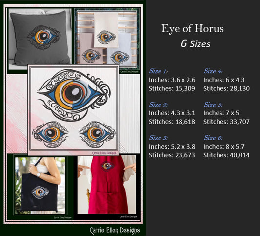 Eye of Horus Machine Embroidery Design, Ancient Egyptian Hieroglyph Symbol, Wedjat Edjat Eye, 6 Sizes (3147)
