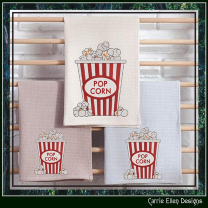 Popcorn Machine Embroidery Design, Movie Night Buttered Snack Food, Vintage Popcorn Bucket, 6 Sizes (3145)