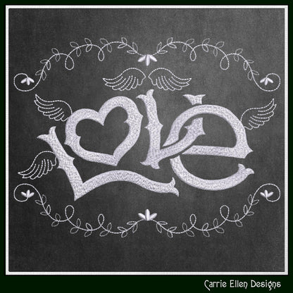 Love Machine Embroidery Design – Valentine’s Day Holiday Pattern, Romantic Doodle Wings, 6 Sizes (3136)