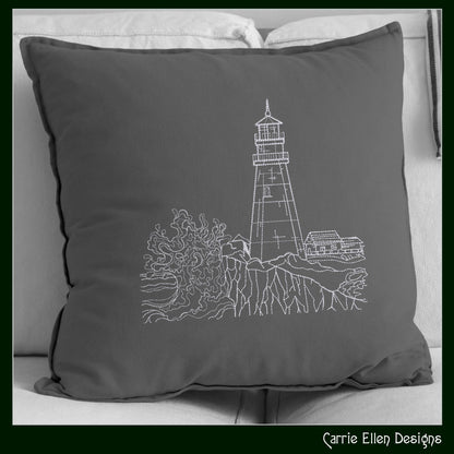 Lighthouse Embroidery Design – Cliffside Lighthouse Sketch, Coastal Island Design, 6 Sizes (3179)