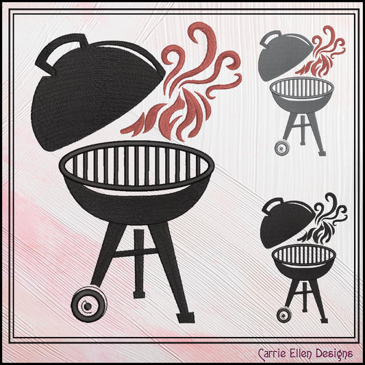 Barbeque Grill Machine Embroidery Design, Charcoal Grill Design, Outdoor Cooking Kettle with Flames, 6 Sizes (3186)