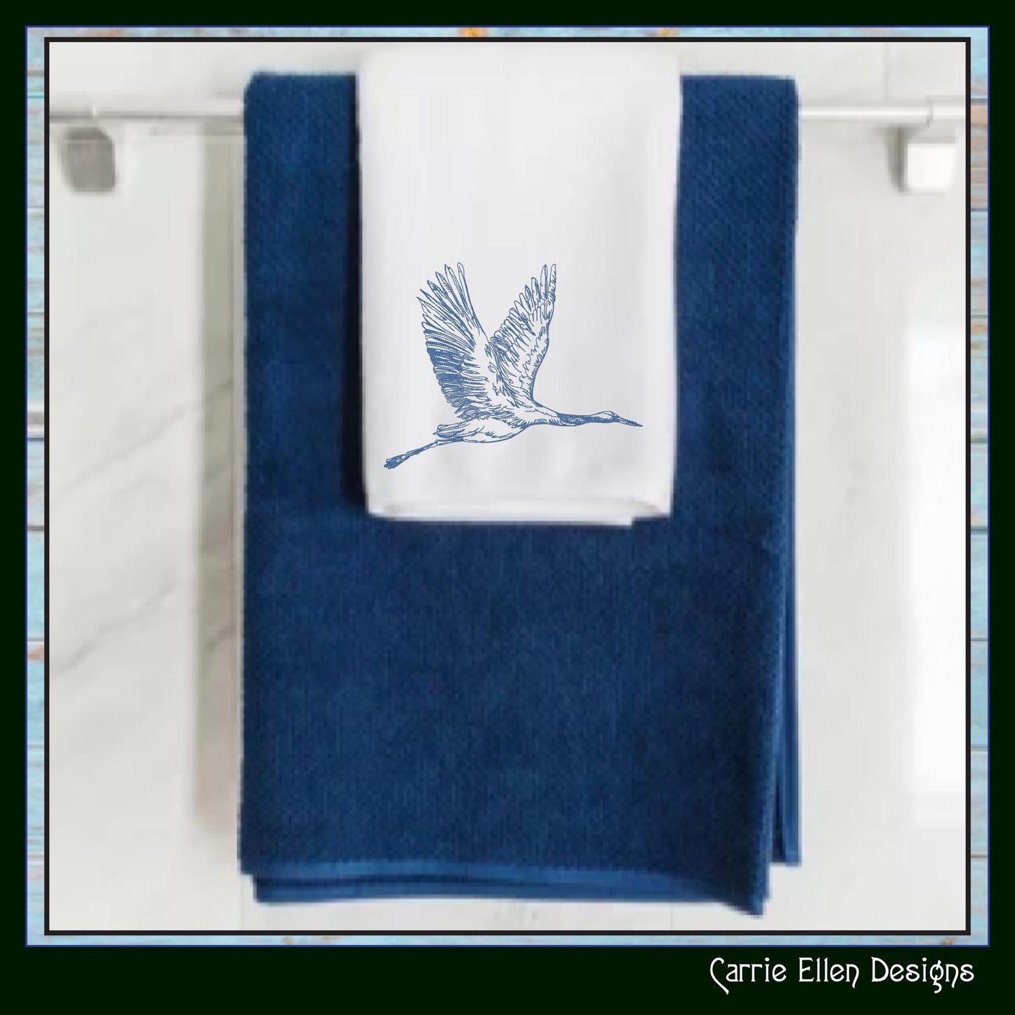 Bird Machine Embroidery Sketch Design, Flying Crane Thread Drawing, Audubon Bird Pattern, 6 Sizes (3200)