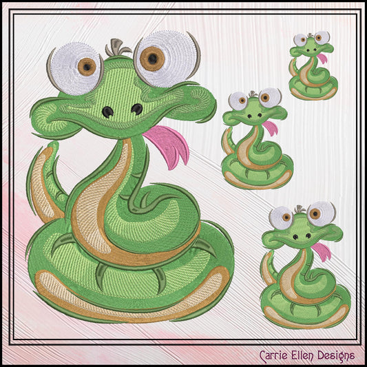 Snake Machine Embroidery Design, Cute Crazy Snake Embroidery Pattern, Free Hugs Cartoon Snake, 6 Sizes (3204)