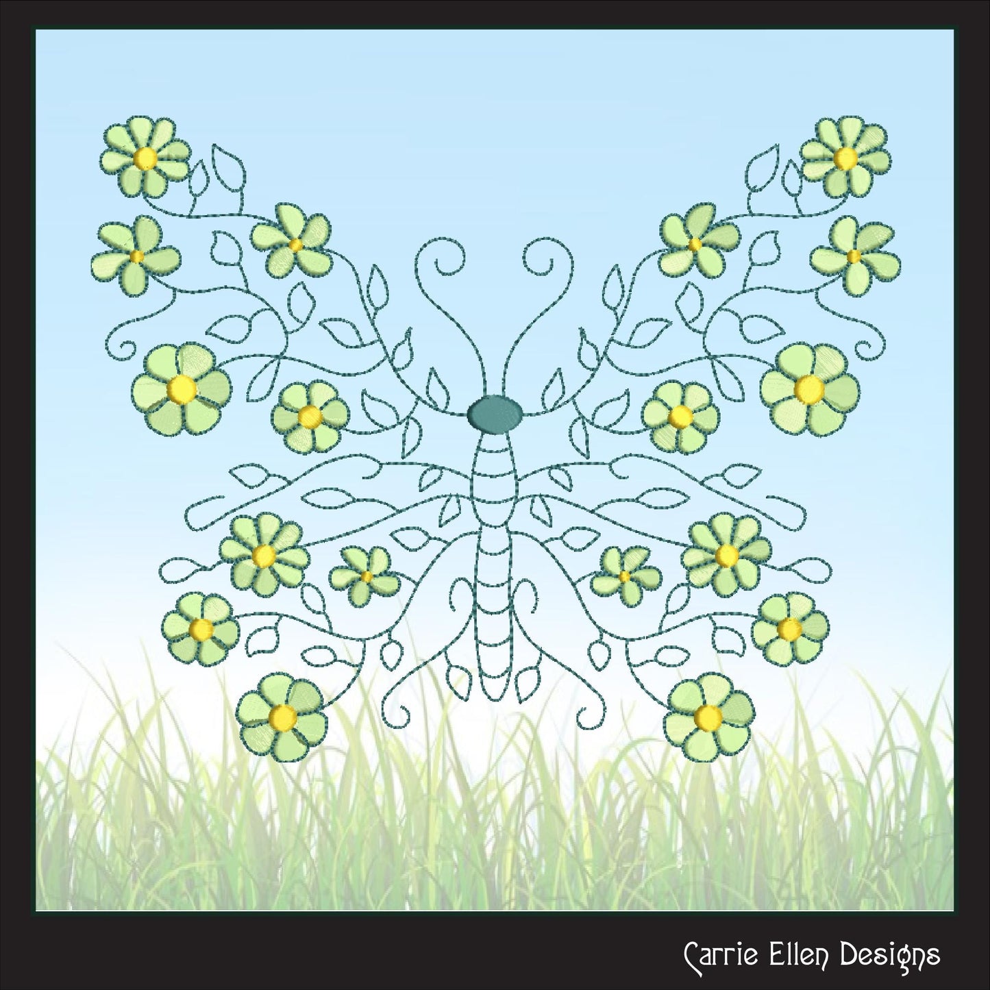Butterfly Machine Embroidery Design, Floral Winged Decorative Butterfly Pattern, 6 Sizes (2258)