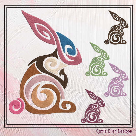 Rabbit Machine Embroidery Design, Abstract Rabbit with Swirls, Easter Bunny Pattern, 6 Sizes (2315)