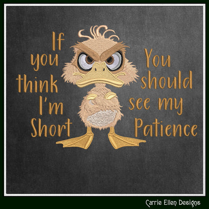 Grumpy Duck with Attitude Embroidery Design Saying, Short Patience Snarky Saying, Funny Quotes, 6 Sizes (3247)