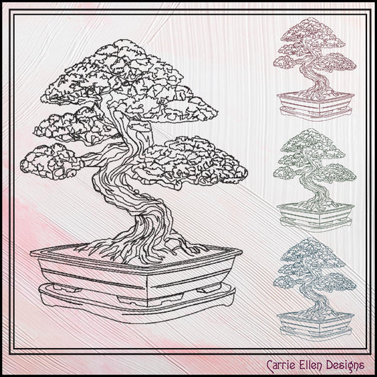 Bonsai Tree Machine Embroidery Sketch Line Art Design, Japanese Mini Potted Tree, Garden Design, 6 Sizes (3210)