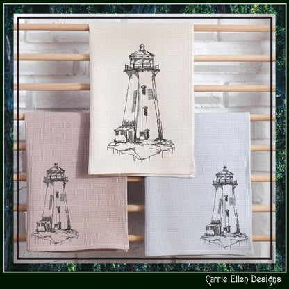 Lighthouse Embroidery Design, Cliffside Lighthouse Sketch Machine Embroidery Design, Coastal Light House Island Design, 6 Sizes (3273)