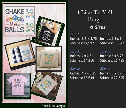 Bingo Machine Embroidery Design, Sometimes I Like To Yell Bingo Funny Snarky Saying Design, 6 Sizes (2382)